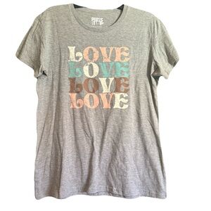 "Love Love Love Love" New Press Lab Graphic Grey T-shirt Valentine New no tag